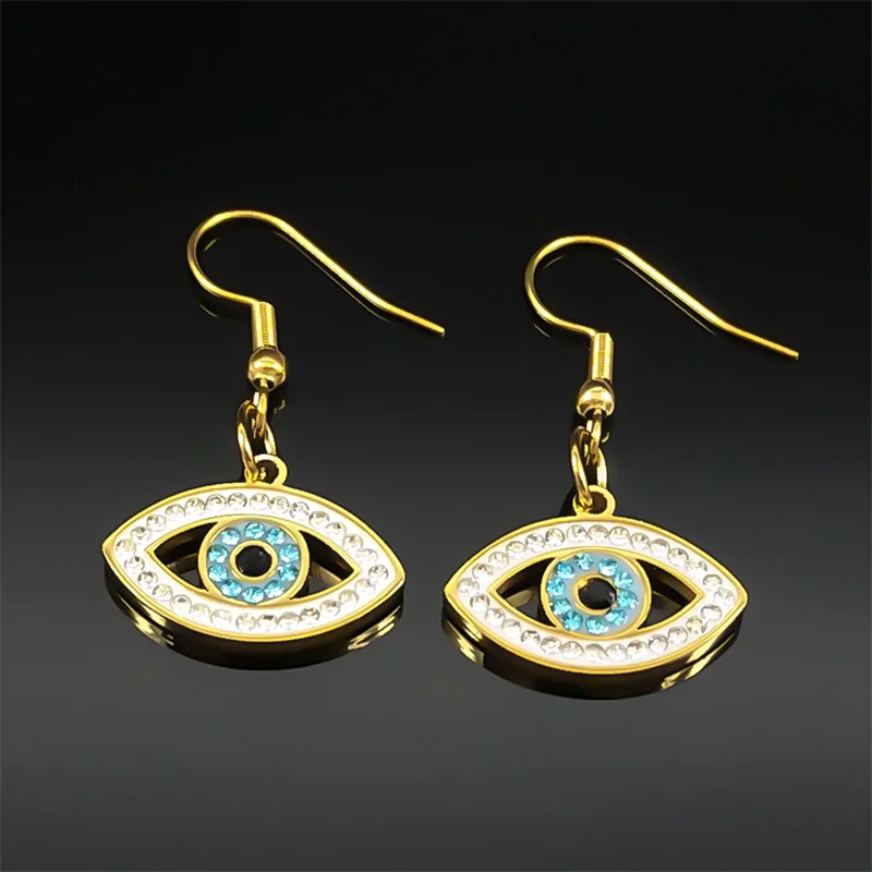 Vintage Crystal Evil Demon Eye Dangle Earrings for Women Stainless Steel Gold Color Drop Earring Jewelry Party Gift E8329 image 2