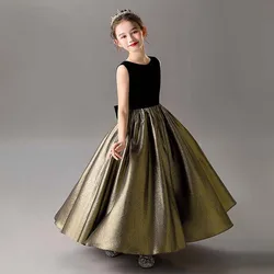 Black and Gold Girl Dresses Wedding Bridesmaid Skirt Girls Pageant Gown Floor Length Prom Dresses  Instrument Performance