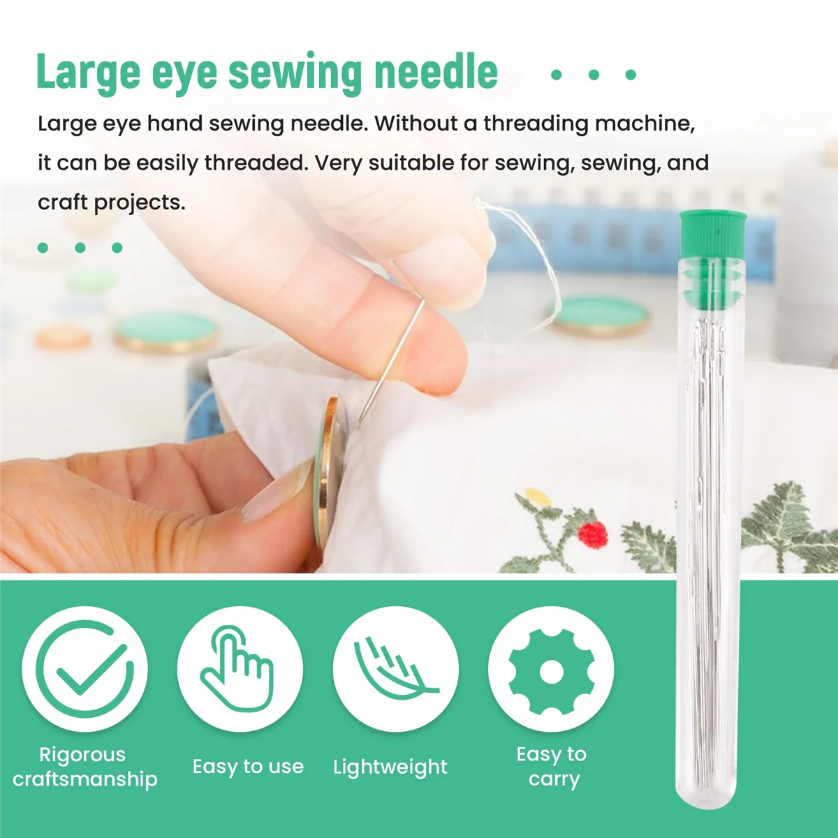 25 Large Eye Stitching Needles - 5 Sizes Big Eye Hand Sewing Needles in Clear Storage Tube for Stitching, and Crafting