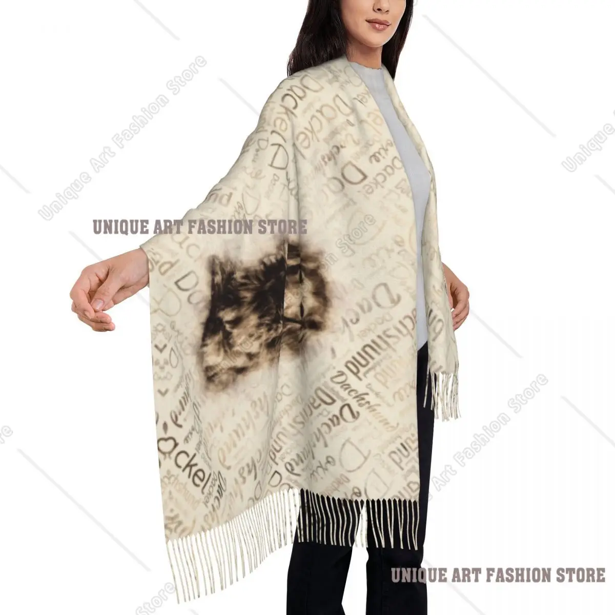 Szalik z nadrukiem długowłosego jamnika dla kobiet i mężczyzn, ciepły zimowy szal, szaliki z motywem jamnika, szaliki z motywem kiełbasy, szaliki z motywem wienera.