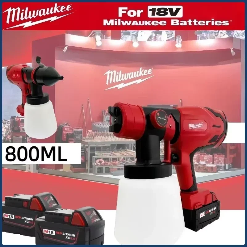 

Milwaukee Cordless Electric Spray Gun High Power Paint Sprayer 800ML Portable Auto Furniture Steel Coating Airbrush