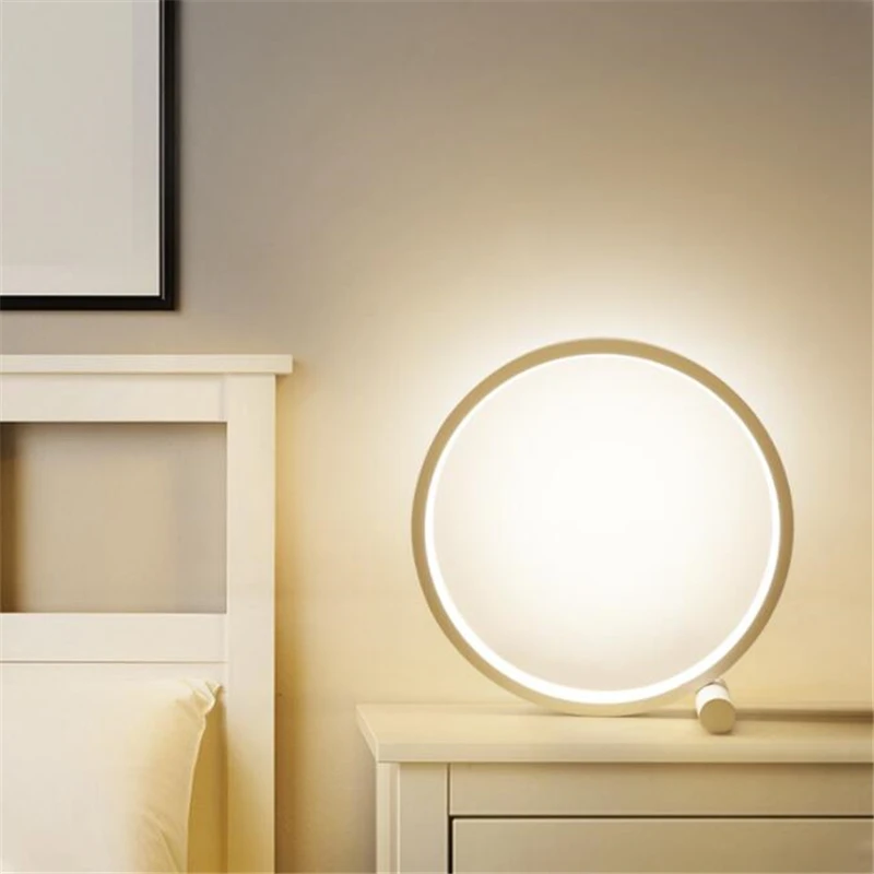 15CM LED Table Lamp Bedroom Circular Desk Lamps For Living Room Black/White Dimmable Bedside Lamp Round Night Light Decoration