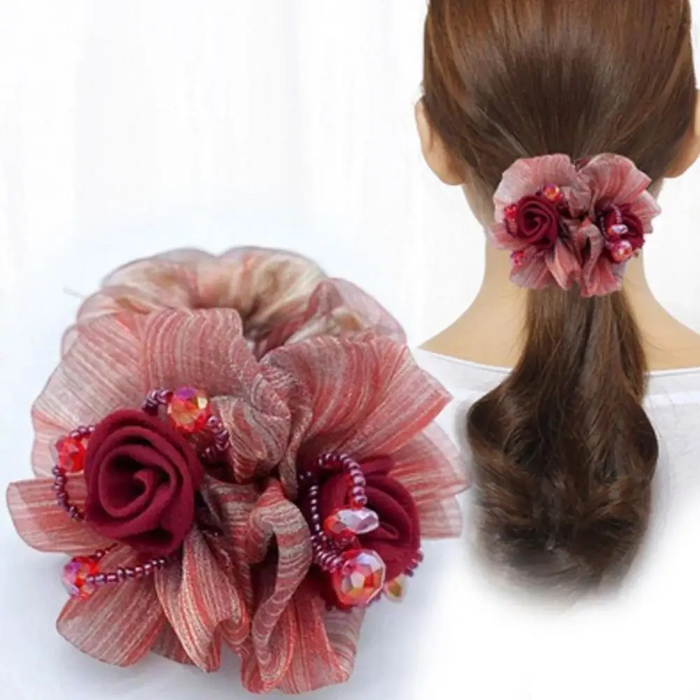 

Rubber Band Headdress Flower Hair Rope Elegant Woman Updo Horse Tail Elastic Large Scrunchie Hair Accessories for Women