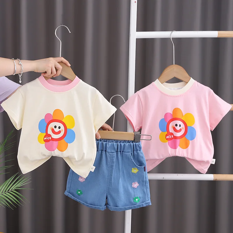 New Summer Baby Clothes Suit Children Girls Cute T-Shirt Shorts 2Pcs/Sets Toddler Casual Costume Kids Clothing Infant Tracksuits