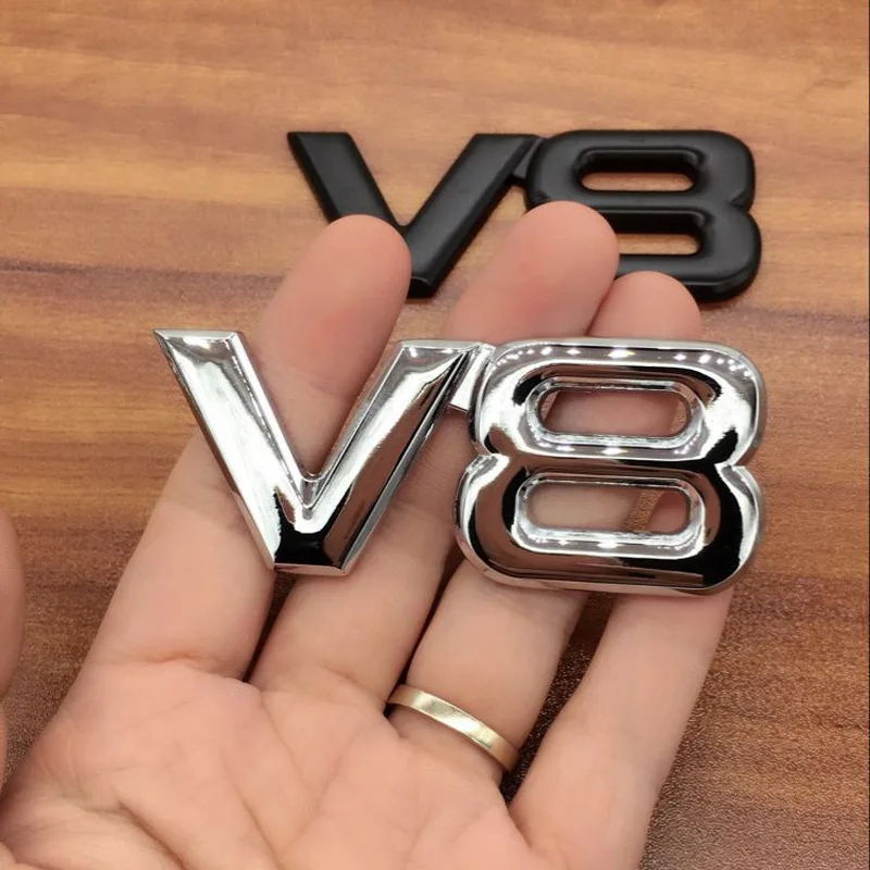 Auto Metal Alloy 3D V8 Logo Engine Displacement Trunk Rear Car Badge Decal Chrome V8 Side Wing Emblem Sticker Car Styling