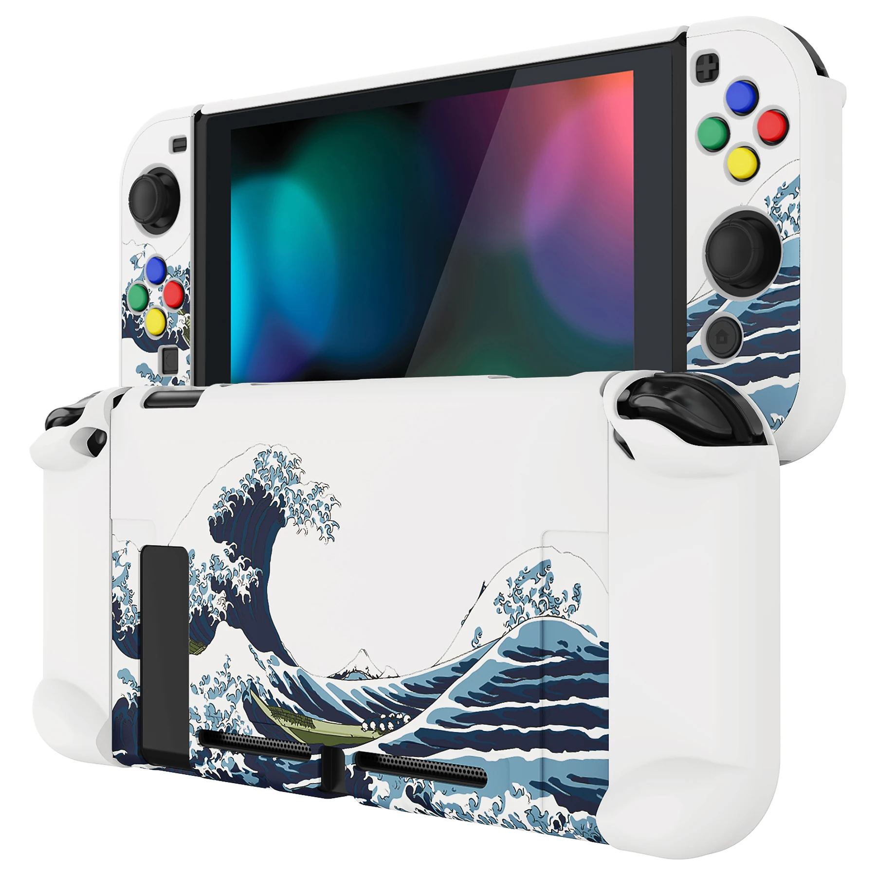 PlayVital Separable Protector Hard Shell for Nintendo Switch Protective Case with ABXY Direction Buttons - The Great Wave