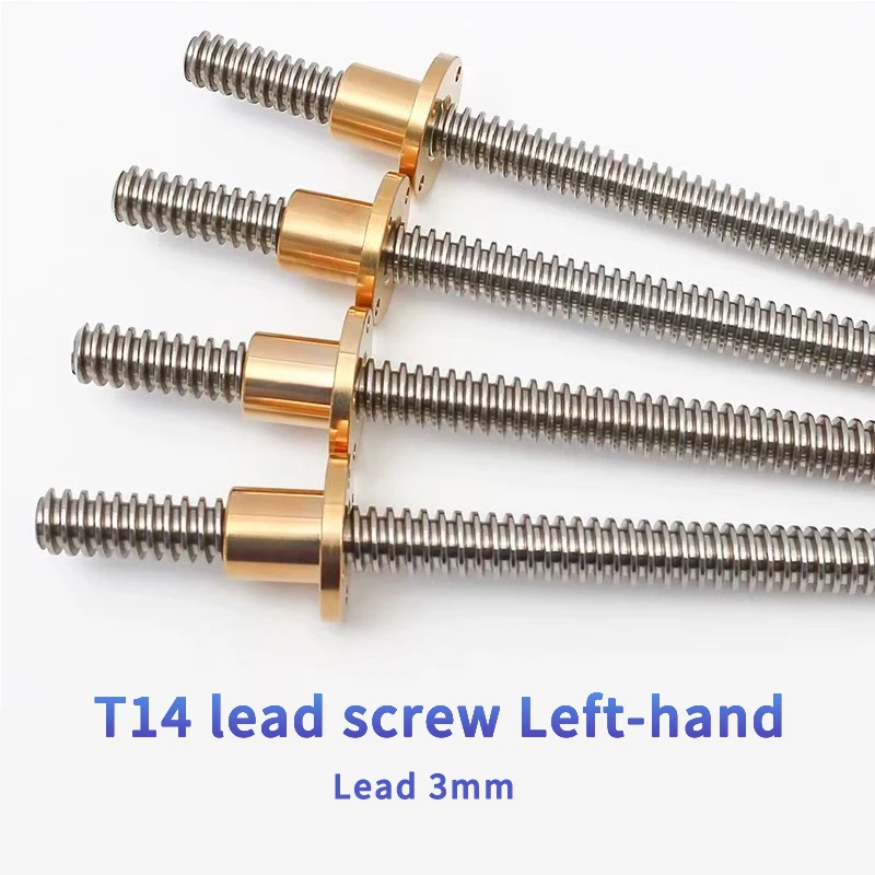 T14 Left Hand Screw length 100/200/300/500/600mm lead 3mm Screw Screw Rotating Copper Nut for 3d printer parts