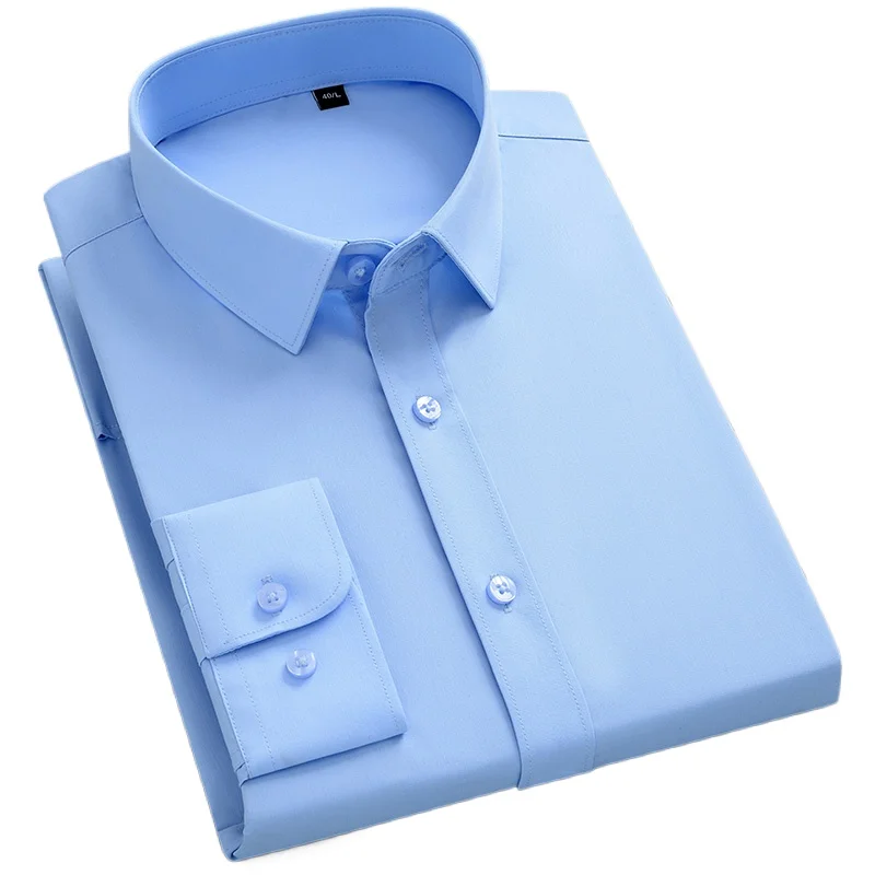 8XL Bamboo Fiber Easy Care Work Classic black blue White Shirts Men Long Sleeve Causal Office Men Shirts Long Sleeve Slim Fit