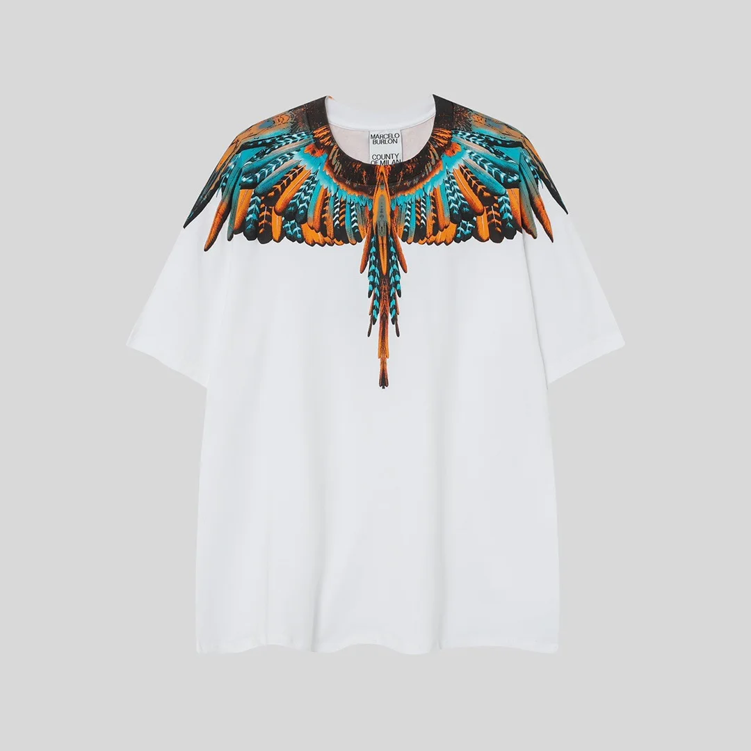 Marcelo Burlon 2026 European-style trendy brand short-sleeved T-shirt with feather and wing patterns