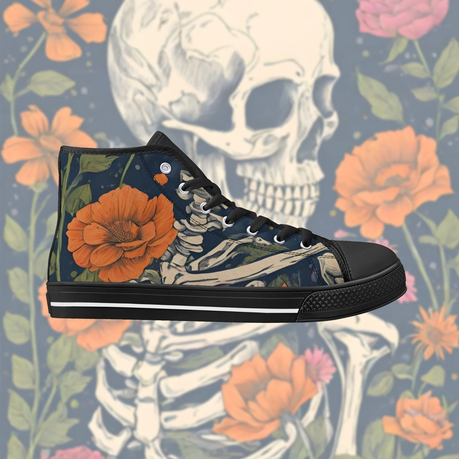 

Men's Canvas Shoes Skeleton Gothic Skull Prints Classic High Top Vulcanized Shoes Teens Boys Flats Walking Shoes