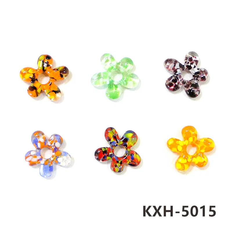 6pcs Colorful Lovely Irregular Shape Flower Charm Glass Pendant Wedding Party Decor Supplies DIY Girl Jewelry Making Accessories