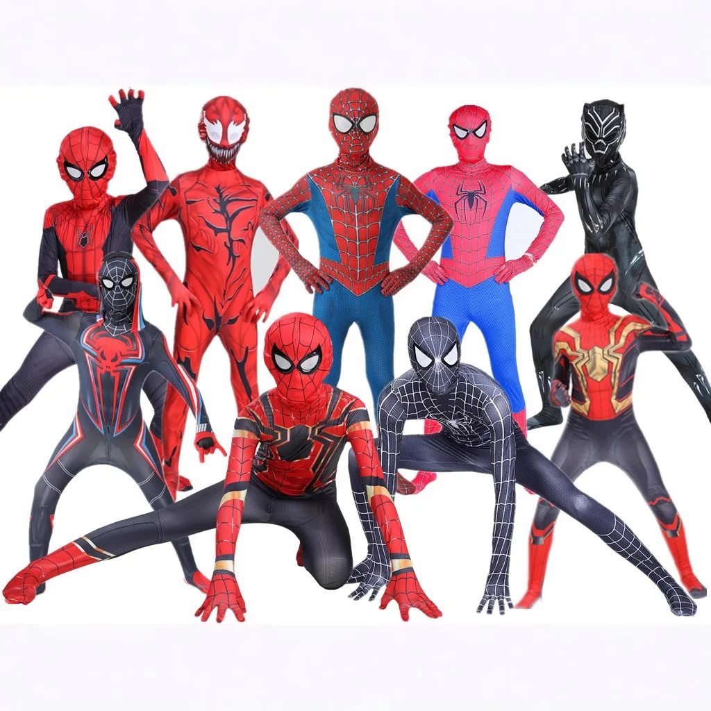 

Superhero Cosplay Costume Boys 3D Style Spider Web Bodysuit Venomous Black Hero Jumpsuit Halloween Party Zentai with Mask