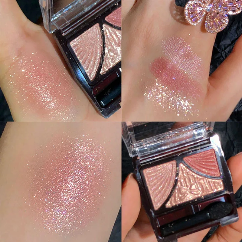 Paleta de sombra de ojos nacarada Rosa pajarita, mate brillante, 3 colores, brillo de cristal, sombra de ojos, resistente al agua, pigmento duradero, maquillaje