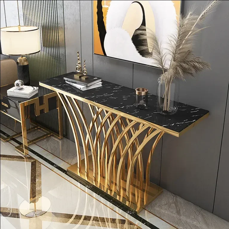 Light Luxury Style Hallway Table Hot Sale Marble Stainless Steel Hall Table Wholesale Mid Century Vintage Entry Table