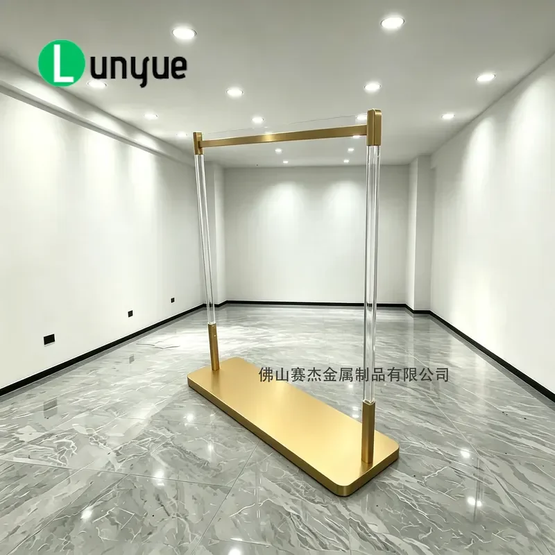 Light Luxury Transparent Acrylic Gold Display Rack Floor Standing Clothes Hanger for Women Clothing Store Wedding Dress