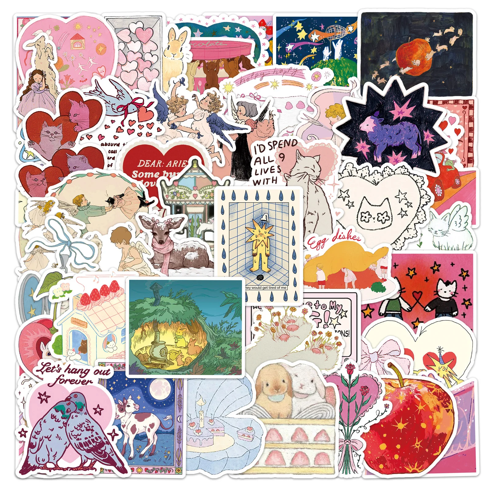 

50Pcs Cute Cartoon Kawaii Series Cartoon Cute Waterproof Sticker Skateboarding Retro home decal Sticker