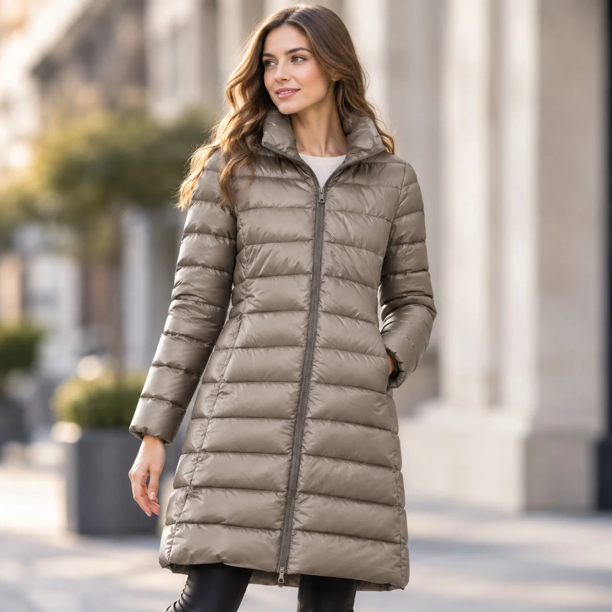 Mid Length Stand Collar Coat Slim Fit Professional Elegance with Winter Casual Long Sleeve Mid Length Puffer Jacket for Women