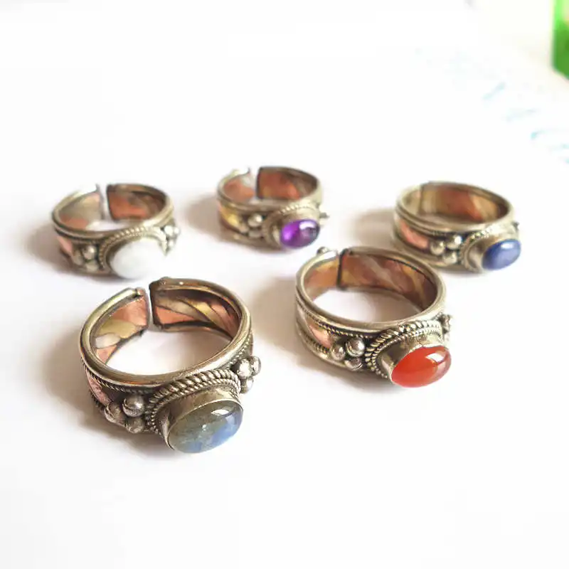 R131 Rose Copper Rings for Girls Metal Inlaid Multi Beads Golden Rings Vintage Cute