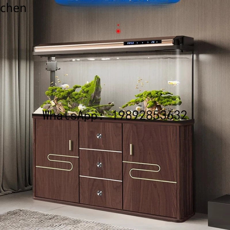 

F1 fish tank aquarium small and medium floor lazy glass goldfish tank with cabinet