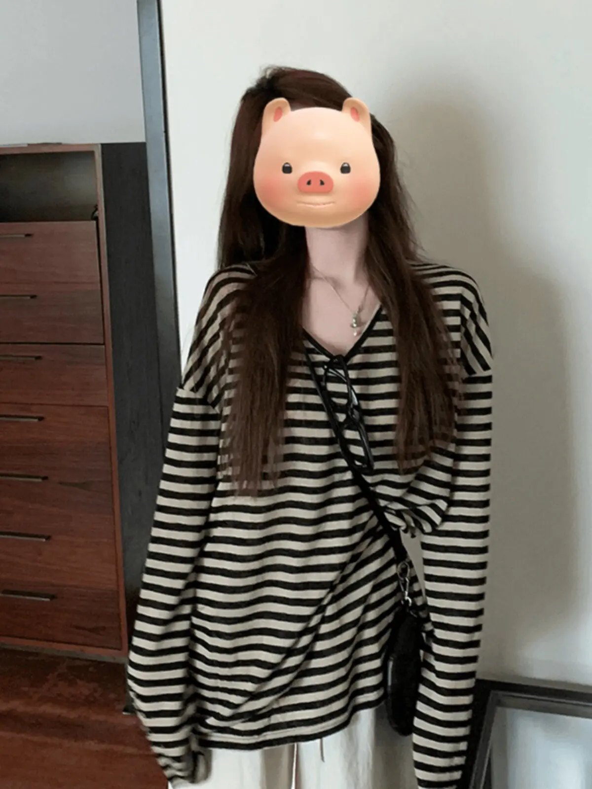 

Ретро-рубашка с цветными полосками для защиты от солнца, женская летняя тонкая свободная футболка с длинным рукавом, дышащая, с V-образным вырезом, для создания стройного силуэта