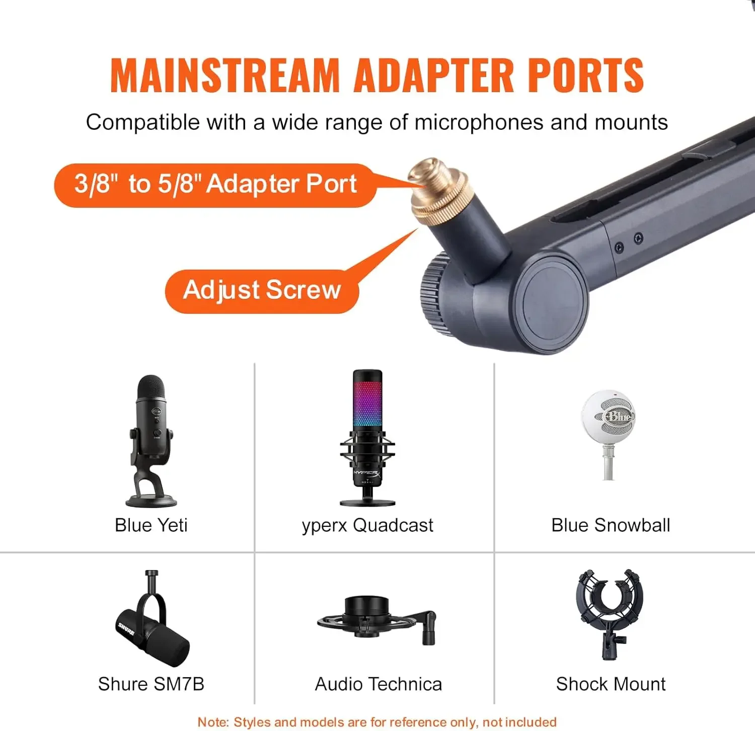 Microphone Boom Arm with Desk Mount, 360° Rotatable, Adjustable Mic Stand with 3/8" to 5/8" Adapter Port