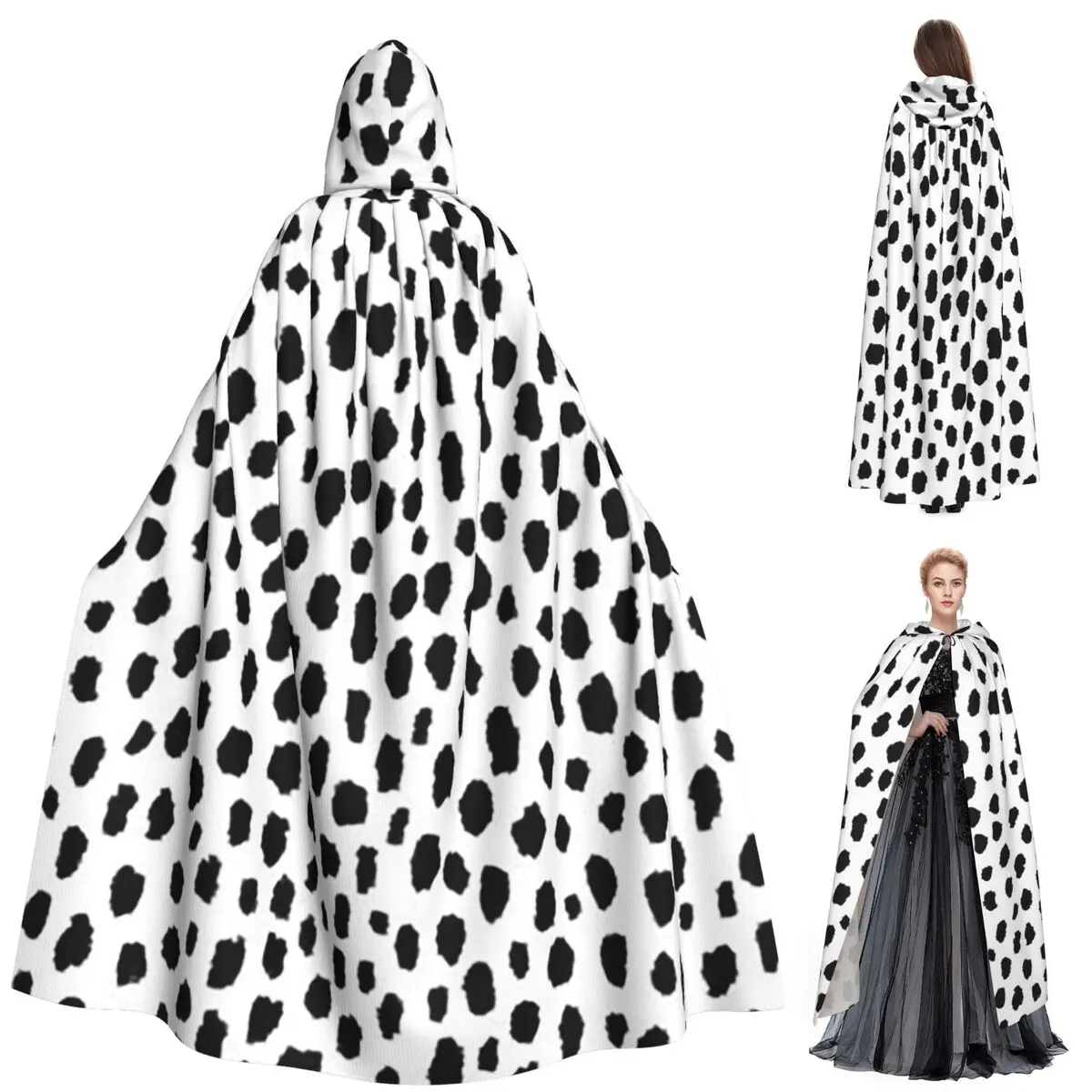 

Dalmatian Dog Texture Long Hooded Cloak Witch Medieval Costume Cosplay Cape HalloweenParty Adult Unisex