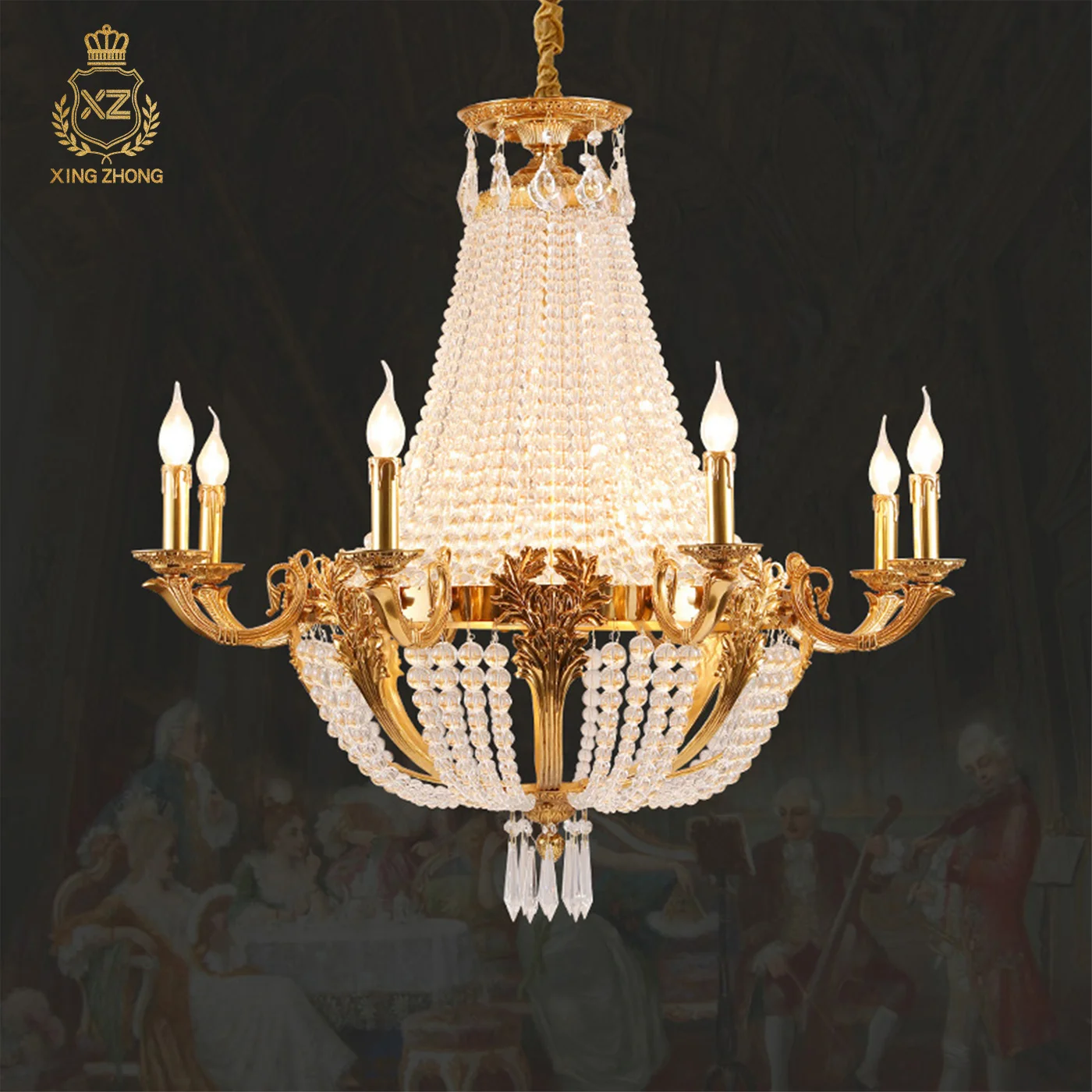 French Baroque Indoor Living Room Luxury Crystal Chandelier Villa Banquet Hall Wedding Decor Brass Pendant Lamp