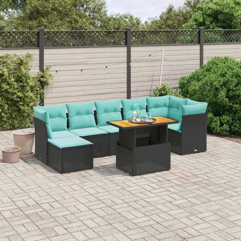 

8 Piece Outdoor Patio Sofa Set with Cushions Black Rattan Wicker Furniture Garden Lounge Seating
