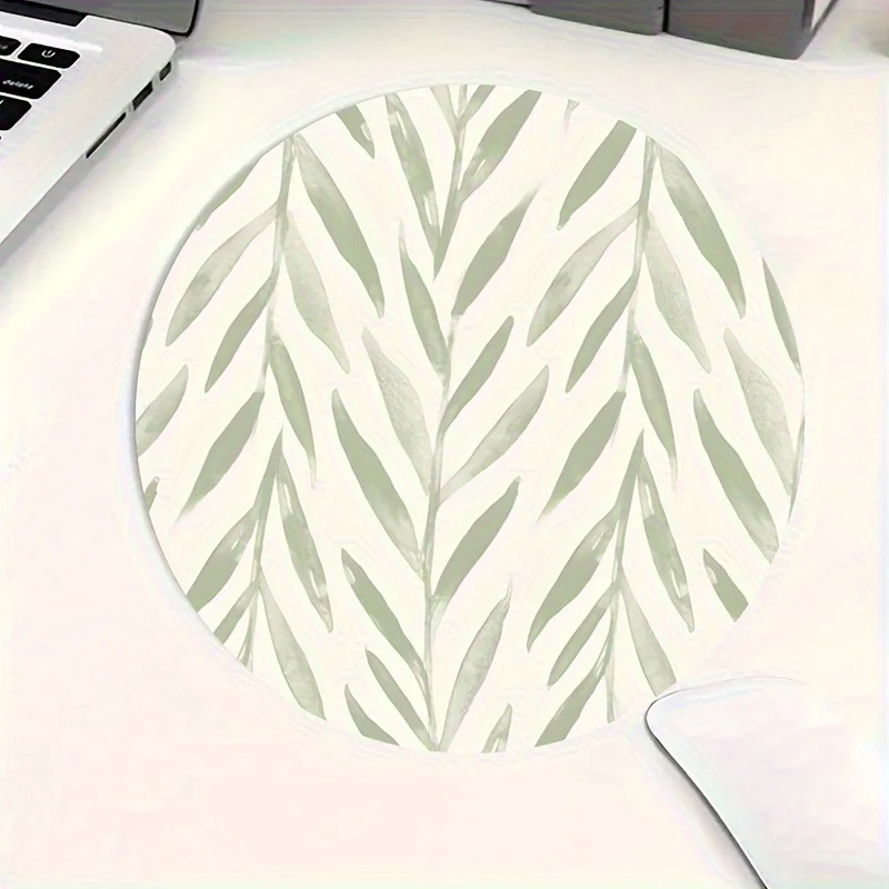 Circular Gaming Mouse Pad Green Leaf Non-Slip Desk Mat Home Office Carpet Laptop Accessories Mousepad Desk Decorating Pc Rug