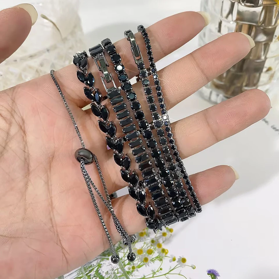 Uilz Exquisite Shiny Pink Black Zircon Decor Bracelets For Women Men Hip Hop Tennis Chain Fashion Party Jewelry Wholesale
