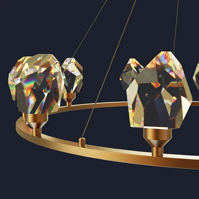Lámparas de techo LED redondas de diseño posmoderno con cristales de cobre. Lámpara de techo LED. Lámpara de techo para comedor.