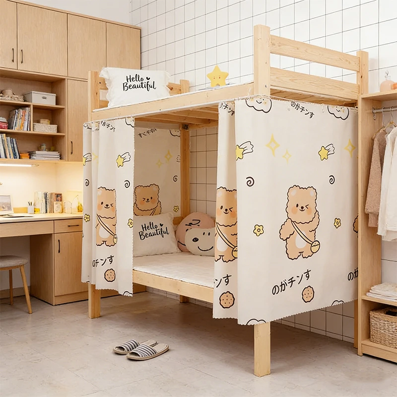

Cute Bear Astronaut Bunk Bed Curtains Privacy Canopy Blackout Cloth For Student Dorm Upper Lower Bunks Easy Setup With Rope Hook