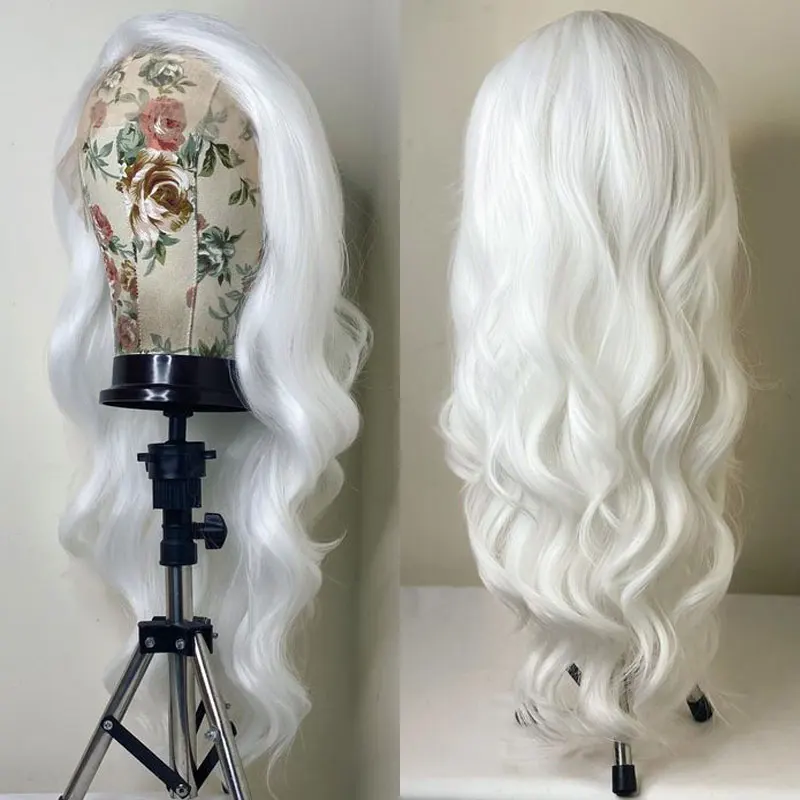 Bombshell Pure White Loose Ocean Wave Synthetic 13X4 Lace Front Wigs Glueless Heat Resistant Fiber Natural Hairline For Women