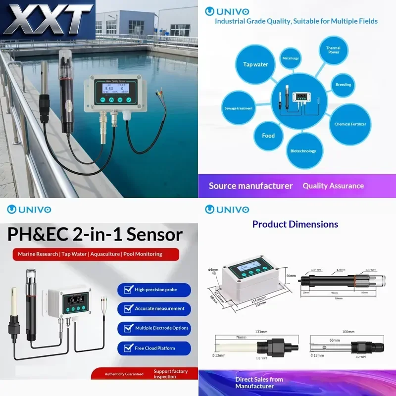 XXT Industrial RS485 Modbus Digital pH EC Sensor Probe for Wastewater Treatment Plant Sewage Effluent Chemical Water Quality