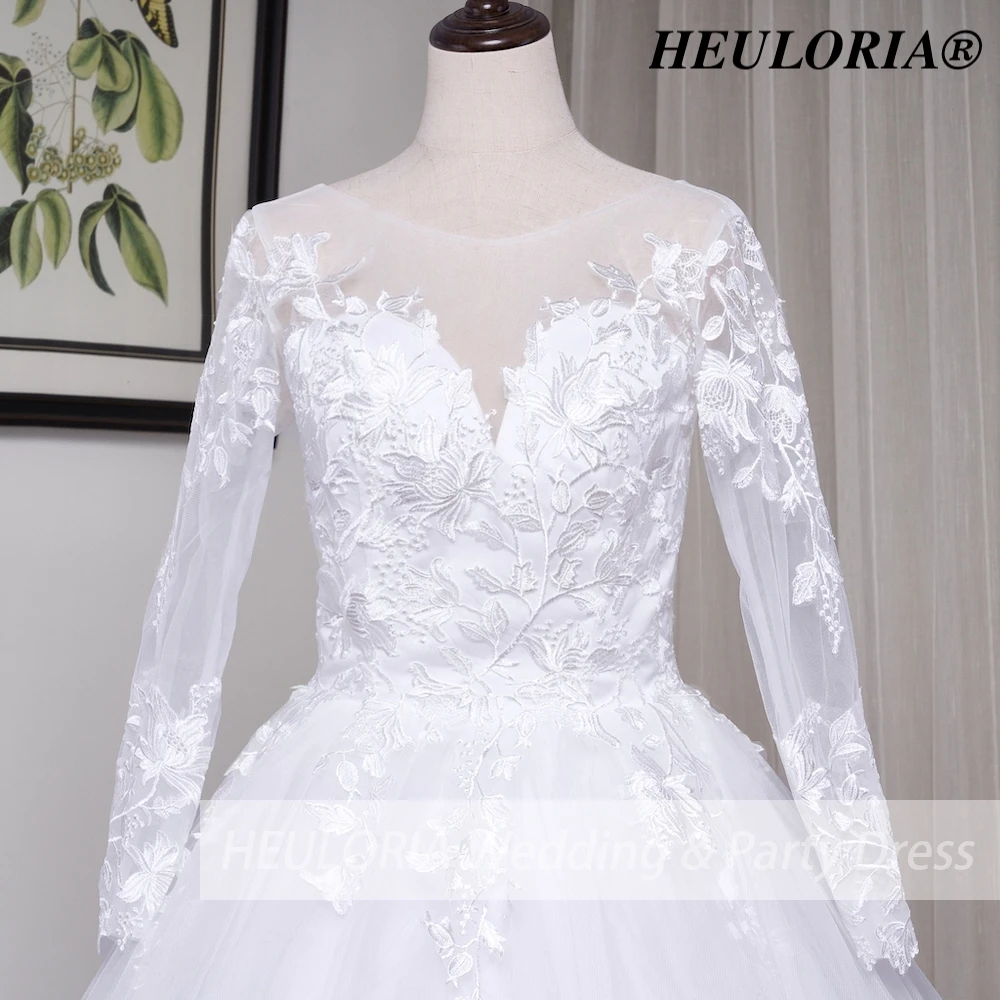 HEULORIA princess wedding dress Long Sleeve lace applique Plus Size Ball Gown bride dress lace up robe de mariee