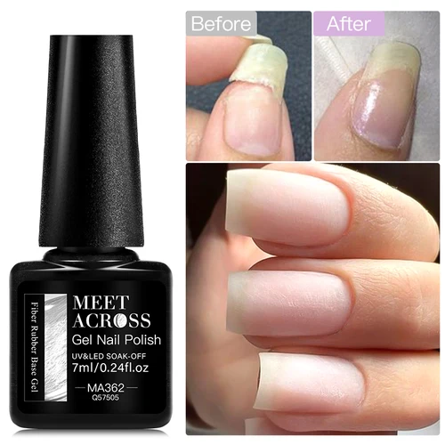 Imagen 2 del producto MEET ACROSS-Gel Base de fibra de goma, 7ml, mejora las uñas rotas, fibra de vidrio reparada, transparente, construcción rápida, UV, Gel artístico para uñas