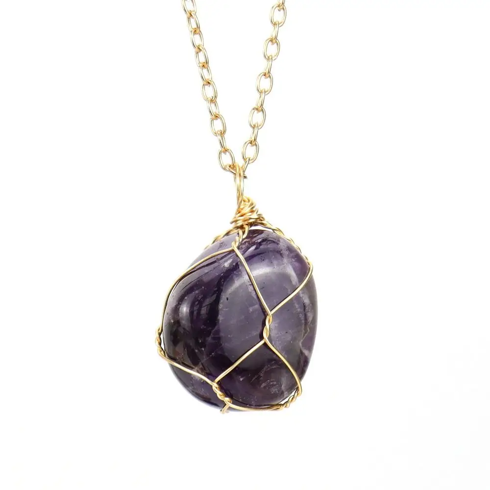 Многоцветное ожерелье из натурального хрусталя с гравием, ручная работа, сетчатый карманный кулон неправильной формы, ювелирные изделия из агата с аметистом