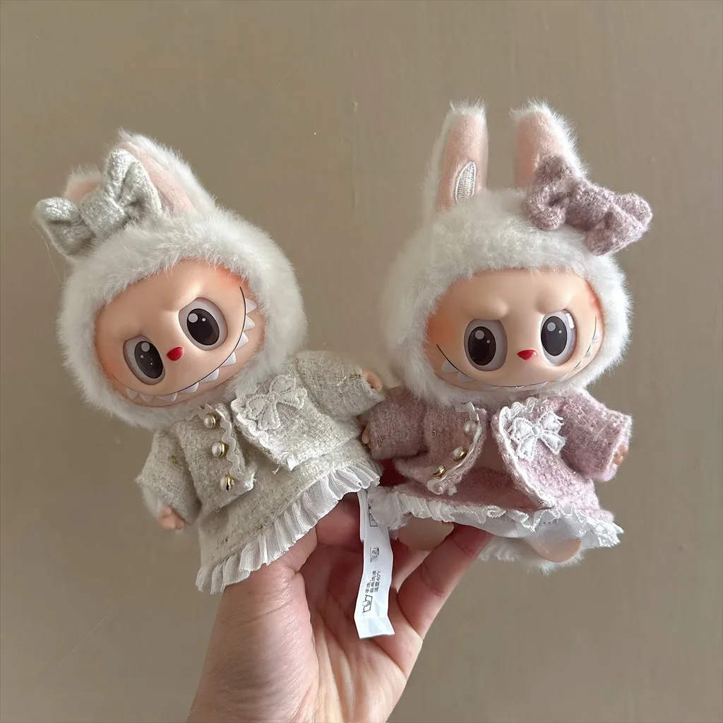 17cm Labubu Plush Doll Clothes Outfit Accessories Korea Kpop Exo Labubu Idol V1 V2 Black Dress Suit Gift