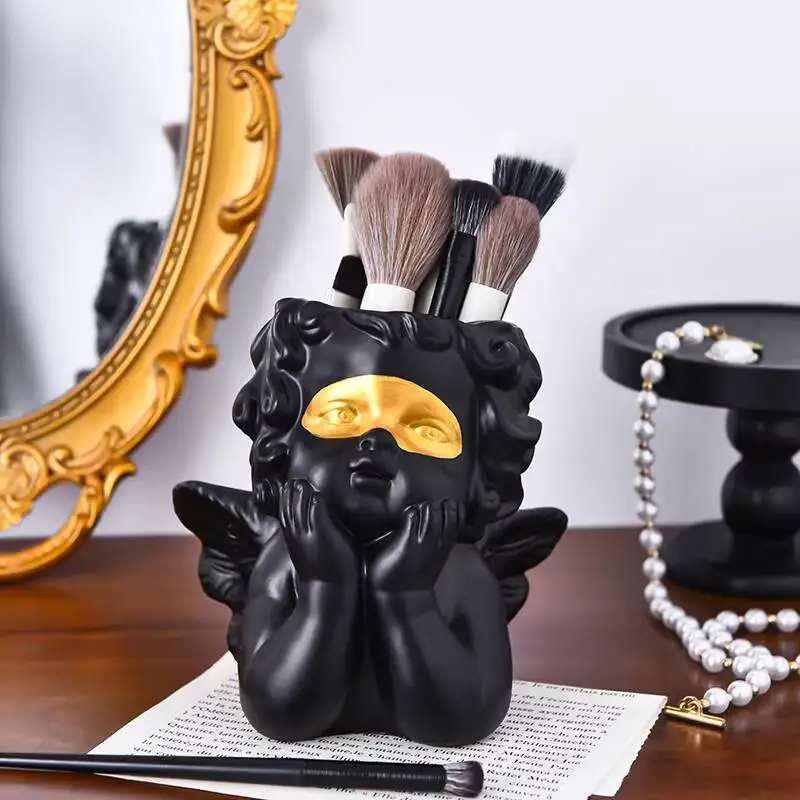 Creative And Cute Angel Makeup Brush Holder For Home Living Room Storage, Dressing Table Desktop Decoration Ornament