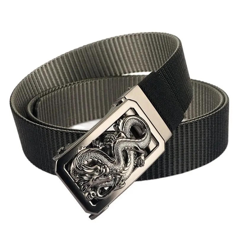 

Мужской двухсторонний нейлоновый ремень с вращающимся металлическим драконом, автоматическая пряжка, парусиновые ремни для мужчин, джинсовый пояс, двухцветный мужской ремешок