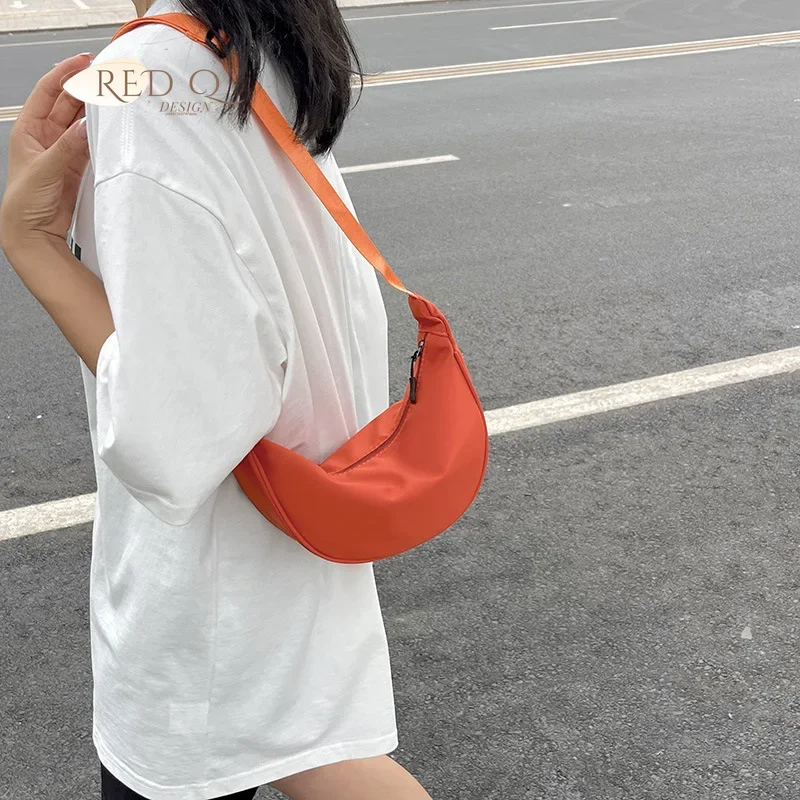 

Fashionable Dumpling Bag With Oxford Cloth Zipper Orange Adjustable Shoulder Bag Versatile Convenient Crossbody Bags For Women