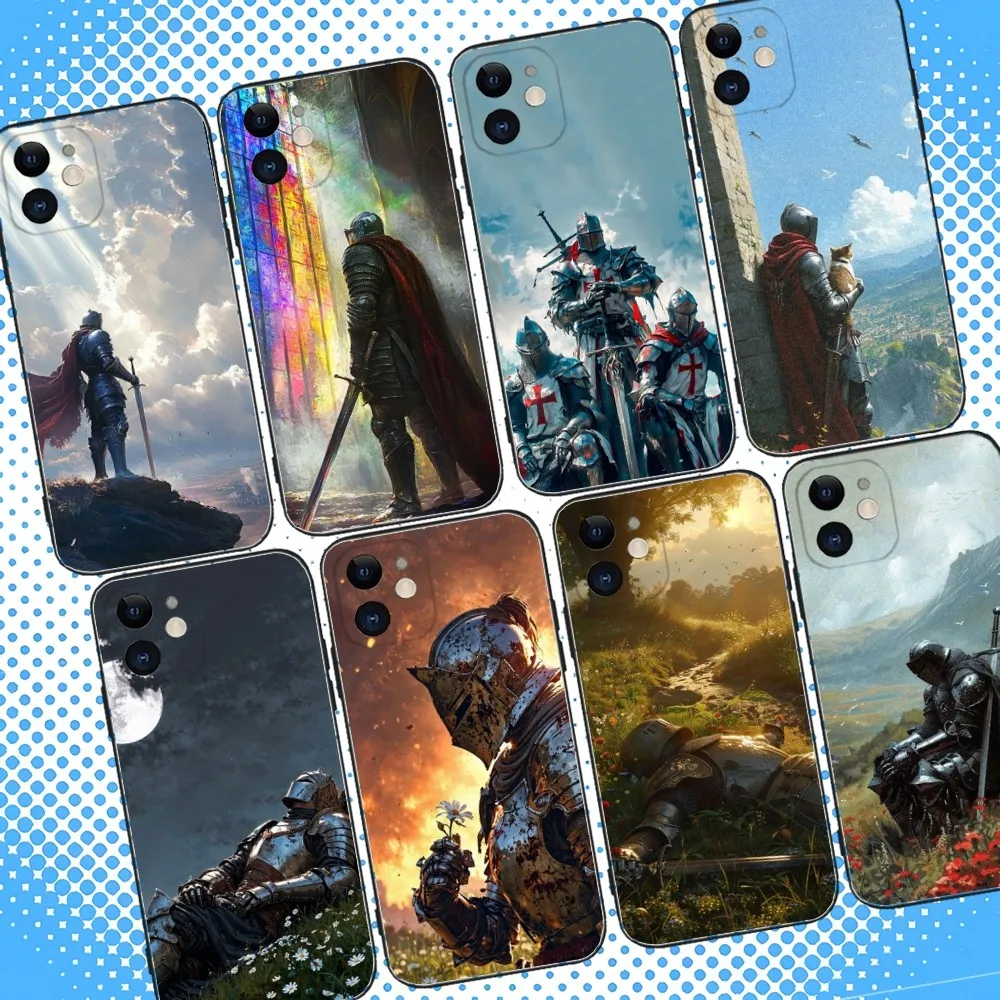 

Medieval Knight Phone Case For iPhone 16,15,14,13,12,11,Pro,Max,Plus,X,XS,XR,SE,8,7,Mini,Soft Silicone Black Case