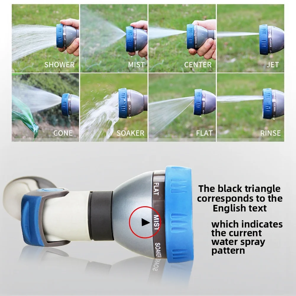 Engineered Garden Hose Nozzle with 8 Spray Patterns Including Center Punch and Soaker for Outdoor Applications
