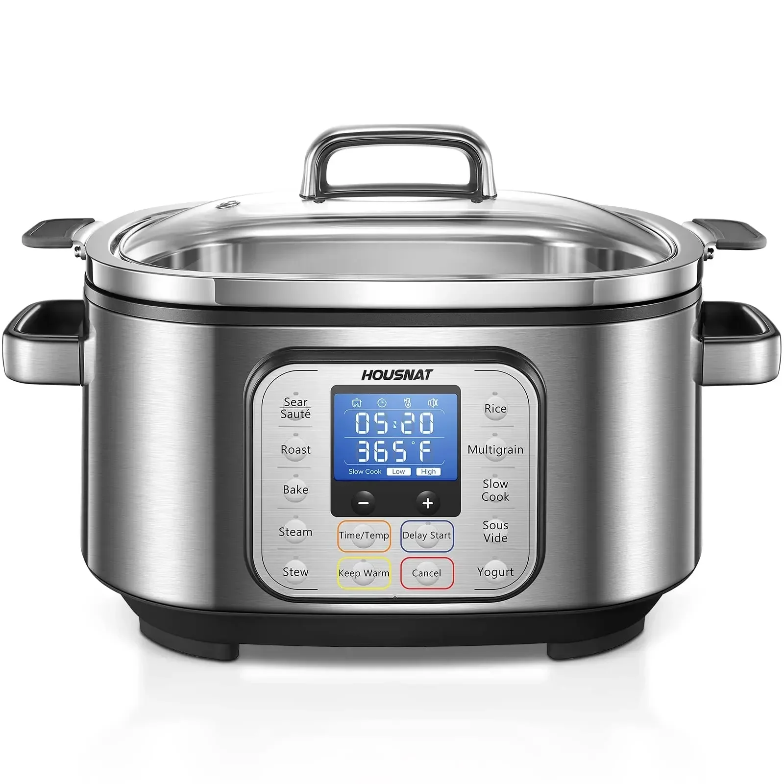 Slow Cooker, HOUSNAT 10 in 1 Programmable Cooker, 6Qt Stainless Steel, Rice Cooker, Yogurt Maker, Delay Start, Steaming Rack and