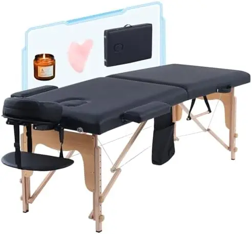 Portable Massage Table,84 Inch Massage Tables Portable with Side Pocket and Towel Rack Adjustable Height Lash Bed
