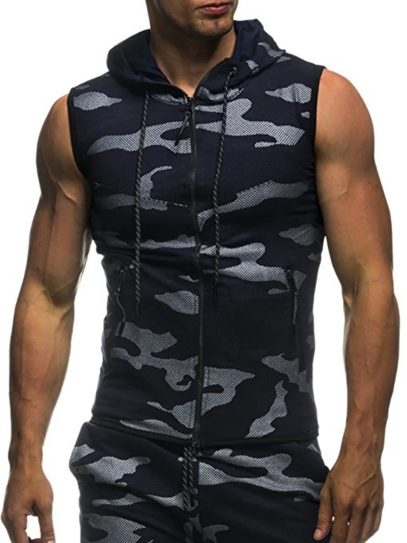 2023 New Men Bodybuilding Tank Tops Sleeveless Hoodies Man Casual Camouflage Hooded Vest Male Camo Clothing