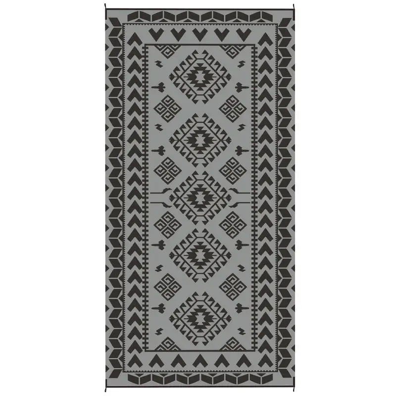 

Reversible Outdoor Rug, Waterproof Plastic Straw with Carry Bag, 9' x 18', Black & Gray Rhombus Patchwork