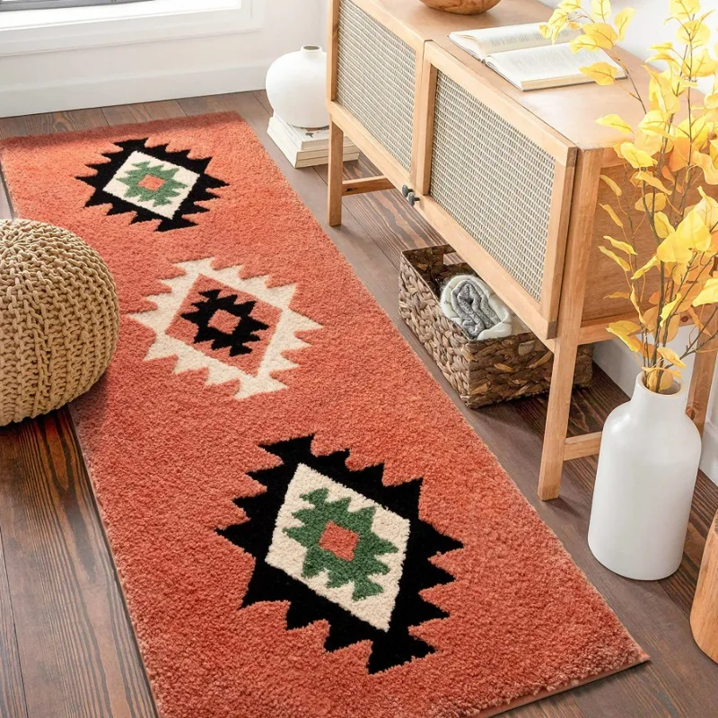 

Water Absorbing and Anti Slip Bohemian Style Plush European and American Floor Mat Carpet, Bedside Blanket, Bedroom Room Red