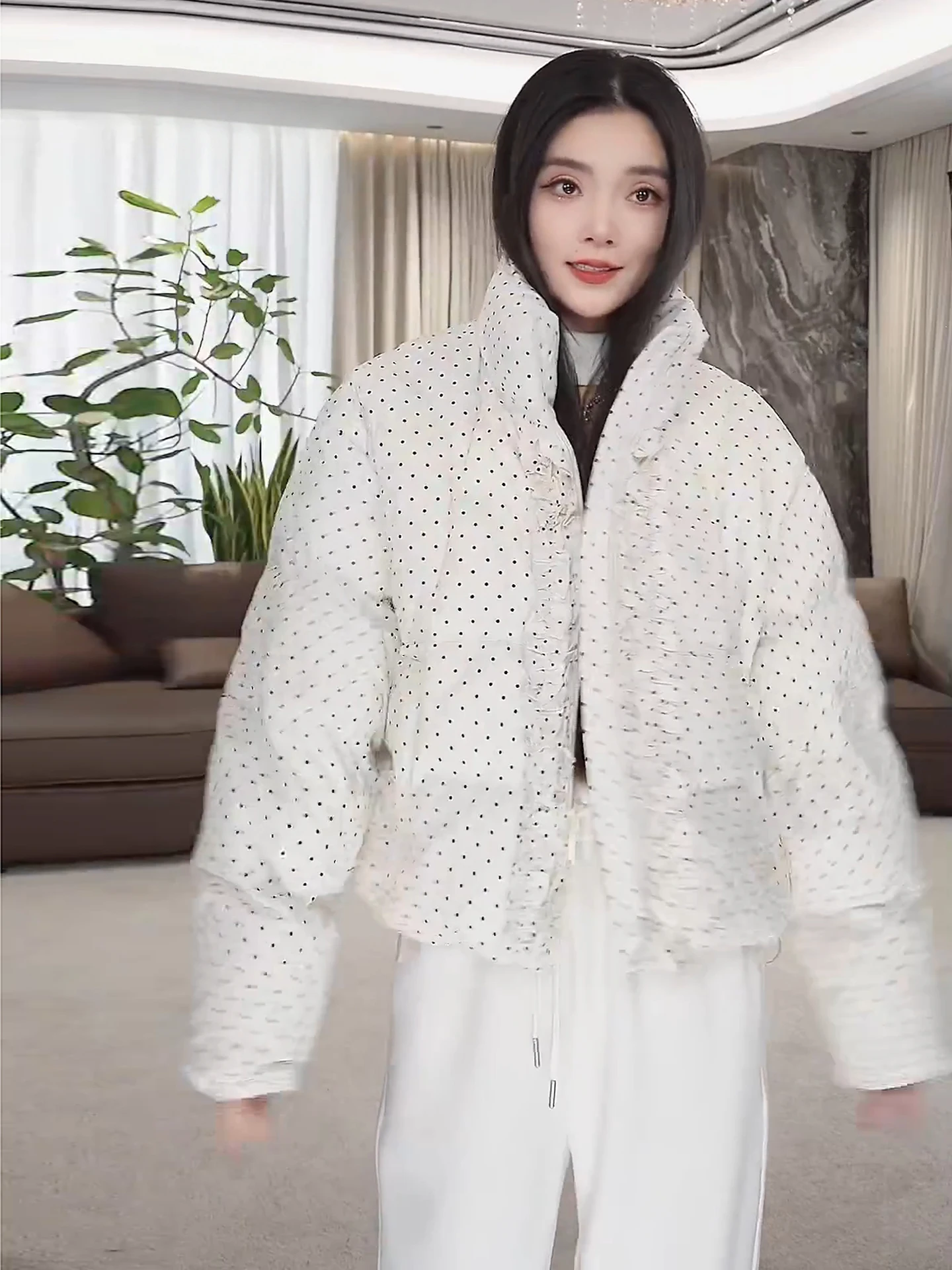 

Модная женская утепленная куртка в горошек с воротником-стойкой, универсальная, осенне-зимняя, новинка, повседневная, из полиэстера