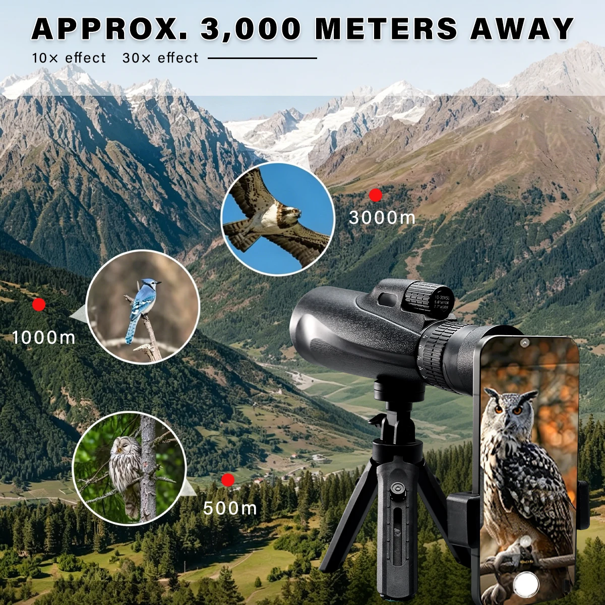 10-30x50 Monoculars Telescope Zoom Bak4 Prism HD Optics Powerful Monoculars Waterproof For Camping